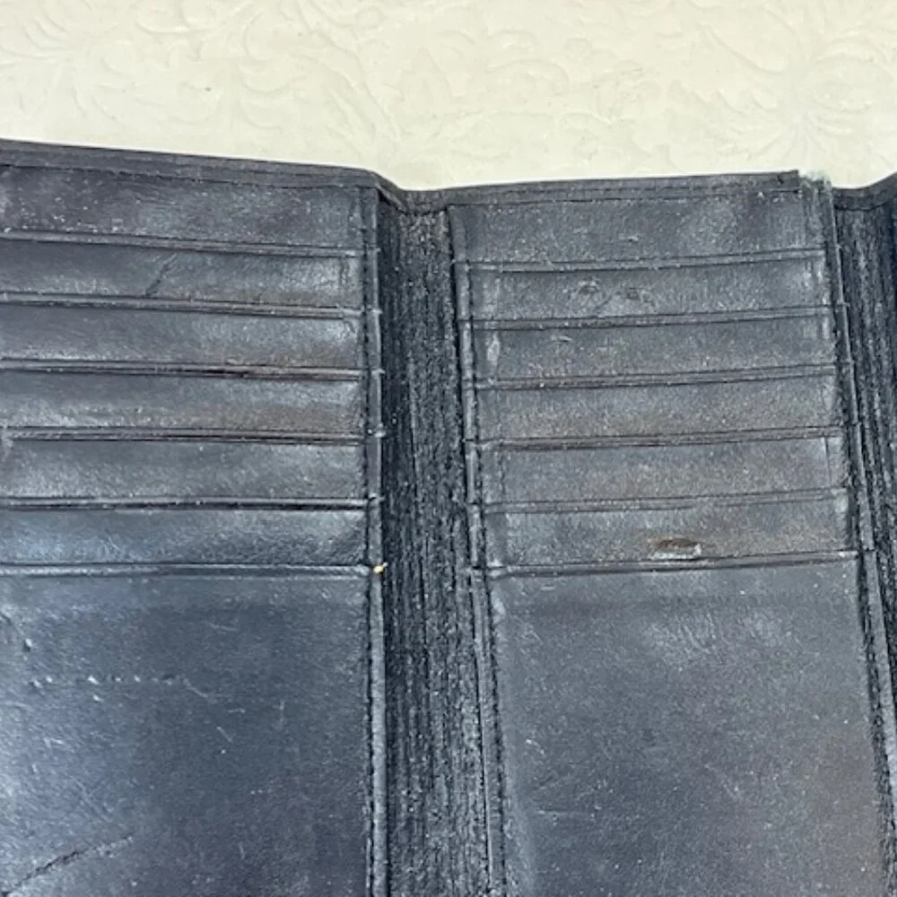 VTG Buxton Black Cowhide Leather Trifold Wallet Credit Card Slots 5.5